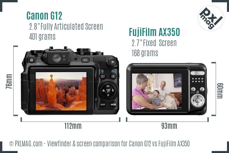Canon G12 vs FujiFilm AX350 Screen and Viewfinder comparison