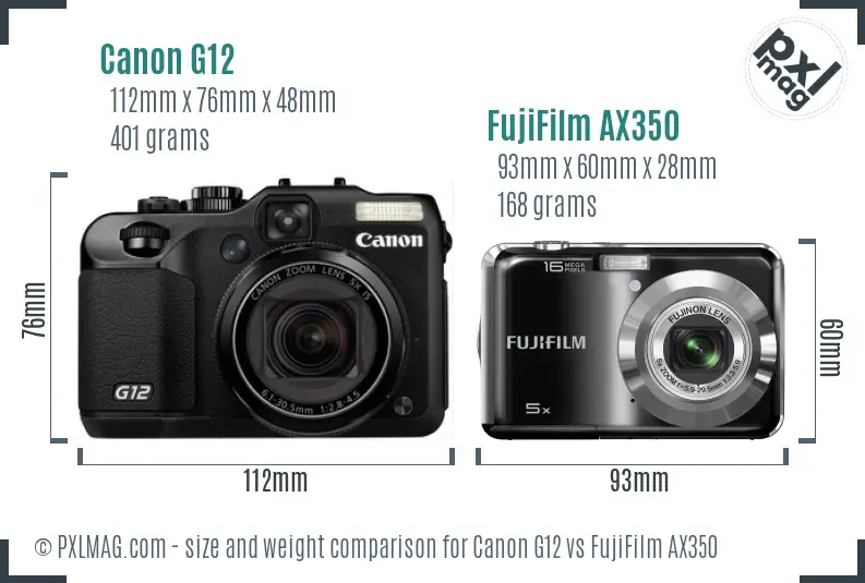 Canon G12 vs FujiFilm AX350 size comparison