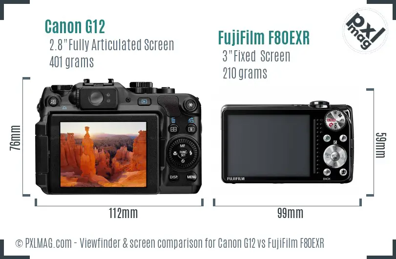 Canon G12 vs FujiFilm F80EXR Screen and Viewfinder comparison