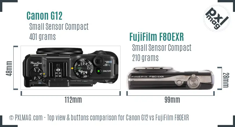 Canon G12 vs FujiFilm F80EXR top view buttons comparison