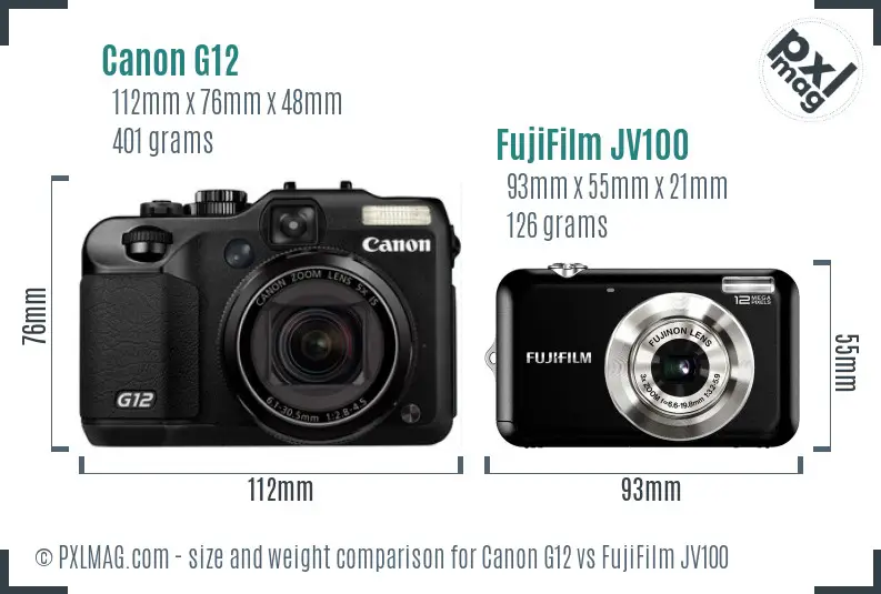 Canon G12 vs FujiFilm JV100 size comparison