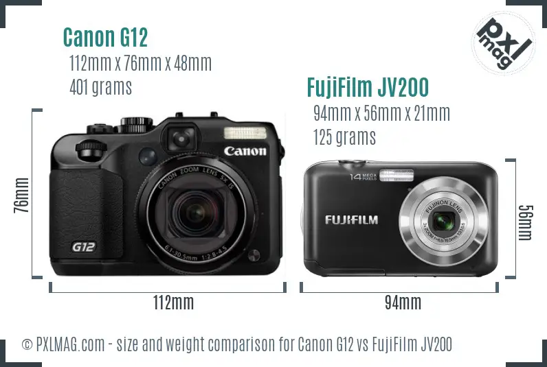 Canon G12 vs FujiFilm JV200 size comparison
