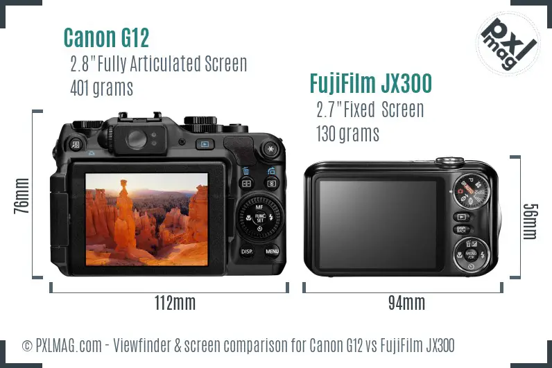 Canon G12 vs FujiFilm JX300 Screen and Viewfinder comparison