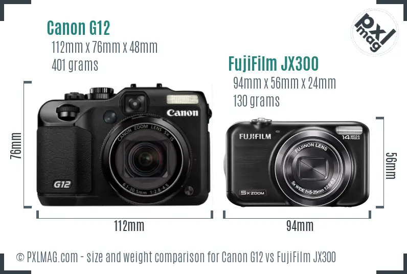 Canon G12 vs FujiFilm JX300 size comparison