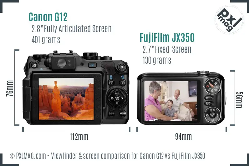 Canon G12 vs FujiFilm JX350 Screen and Viewfinder comparison