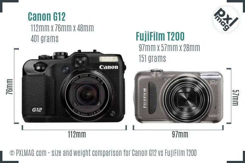 Canon G12 vs FujiFilm T200 size comparison