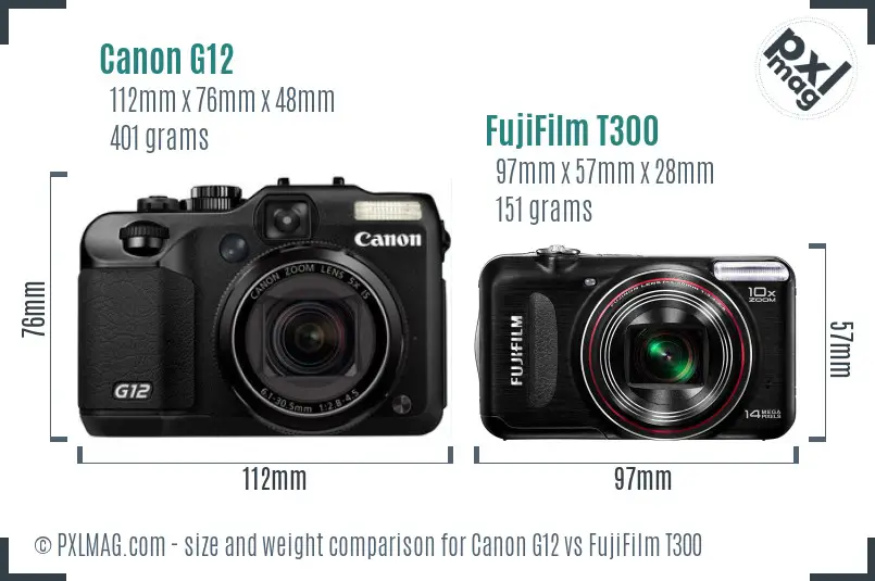 Canon G12 vs FujiFilm T300 size comparison