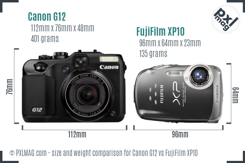 Canon G12 vs FujiFilm XP10 size comparison