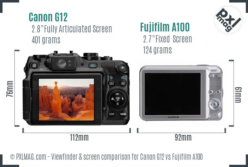 Canon G12 vs Fujifilm A100 Screen and Viewfinder comparison