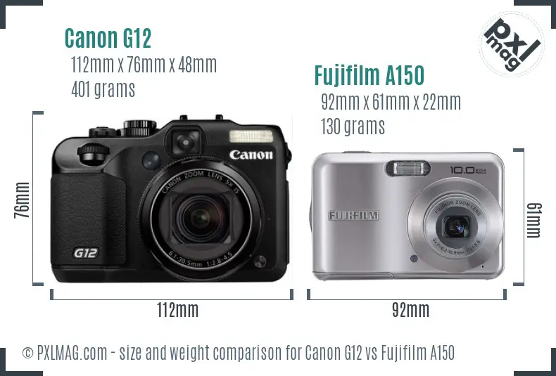 Canon G12 vs Fujifilm A150 size comparison