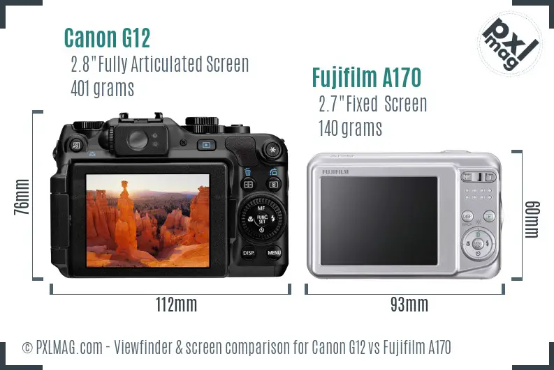 Canon G12 vs Fujifilm A170 Screen and Viewfinder comparison