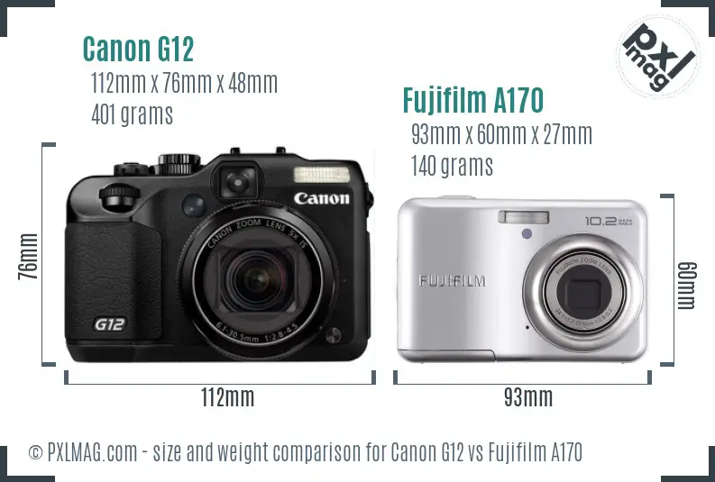 Canon G12 vs Fujifilm A170 size comparison