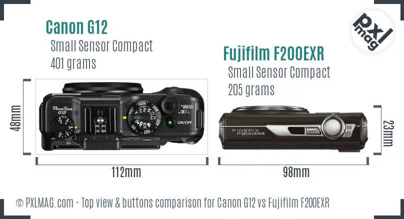 Canon G12 vs Fujifilm F200EXR top view buttons comparison