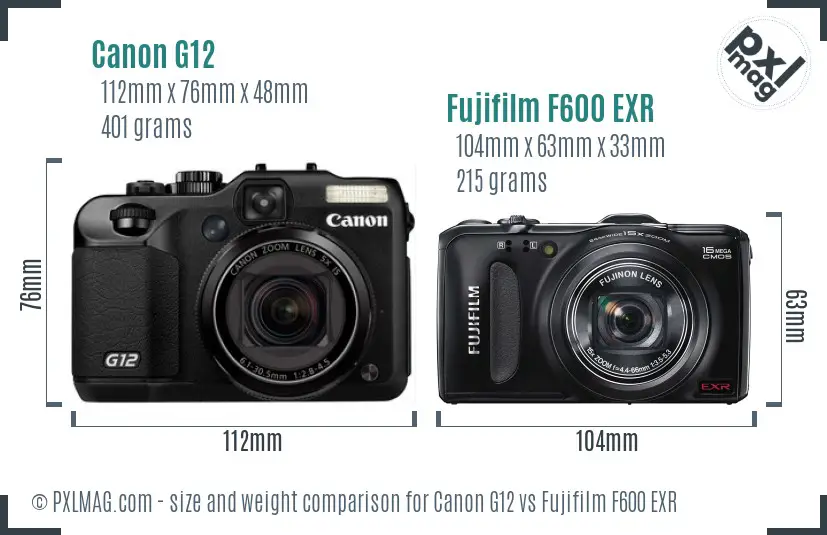 Canon G12 vs Fujifilm F600 EXR size comparison
