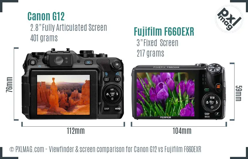 Canon G12 vs Fujifilm F660EXR Screen and Viewfinder comparison