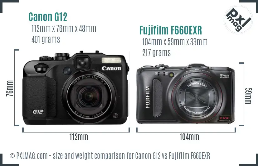 Canon G12 vs Fujifilm F660EXR size comparison