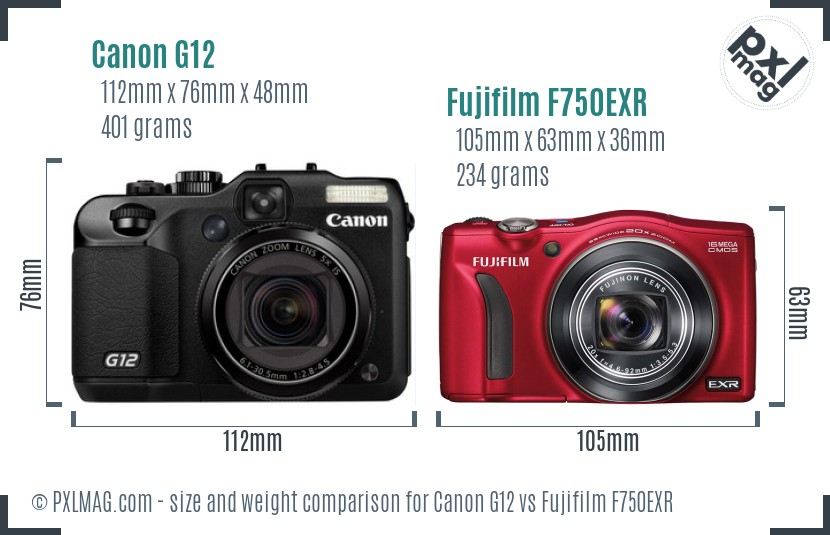 Canon G12 vs Fujifilm F750EXR size comparison Canon G12 vs Fujifilm F750EXR size comparison