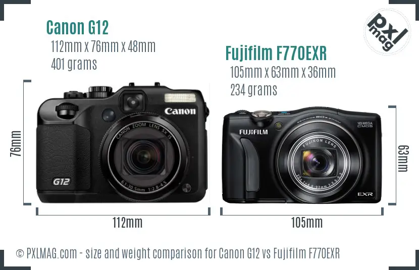 Canon G12 vs Fujifilm F770EXR size comparison Canon G12 vs Fujifilm F770EXR size comparison