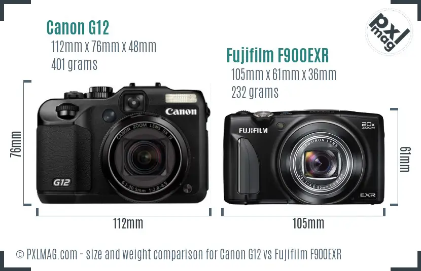 Canon G12 vs Fujifilm F900EXR size comparison