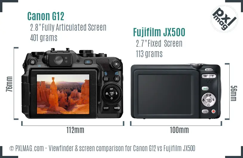 Canon G12 vs Fujifilm JX500 Screen and Viewfinder comparison
