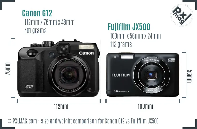 Canon G12 vs Fujifilm JX500 size comparison