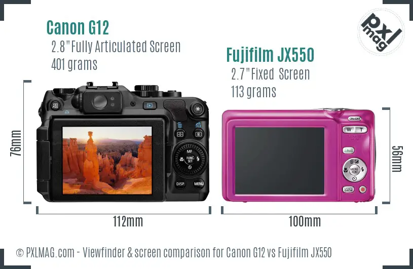 Canon G12 vs Fujifilm JX550 Screen and Viewfinder comparison