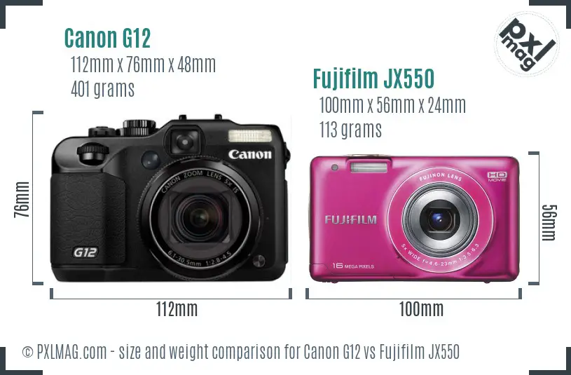 Canon G12 vs Fujifilm JX550 size comparison