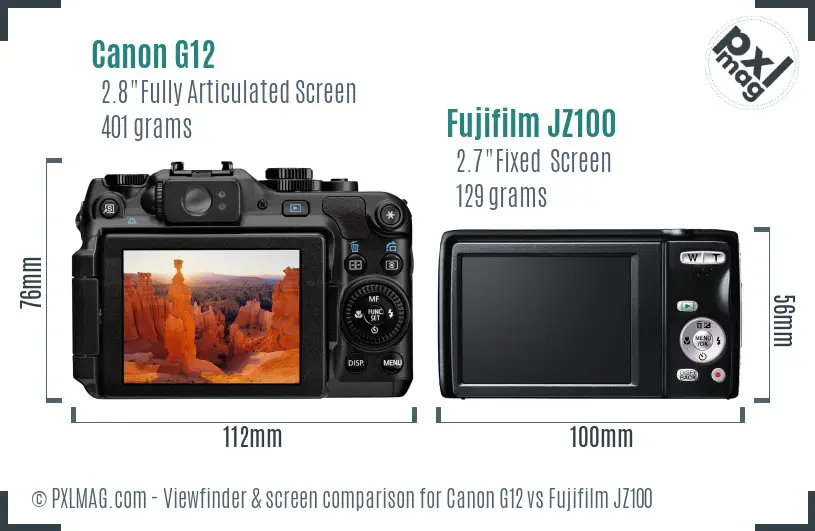 Canon G12 vs Fujifilm JZ100 Screen and Viewfinder comparison
