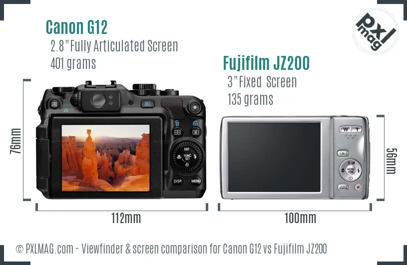 Canon G12 vs Fujifilm JZ200 Screen and Viewfinder comparison