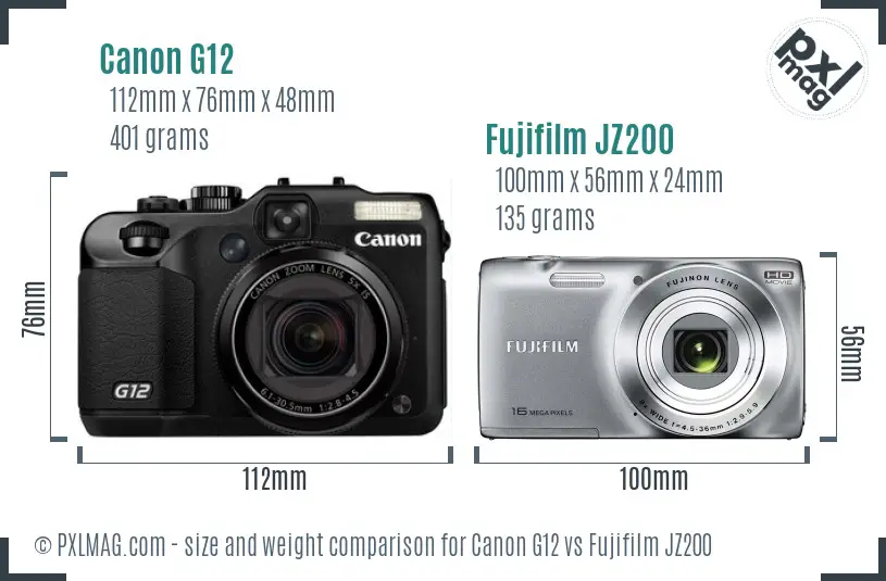 Canon G12 vs Fujifilm JZ200 size comparison