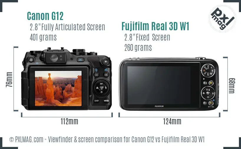 Canon G12 vs Fujifilm Real 3D W1 Screen and Viewfinder comparison