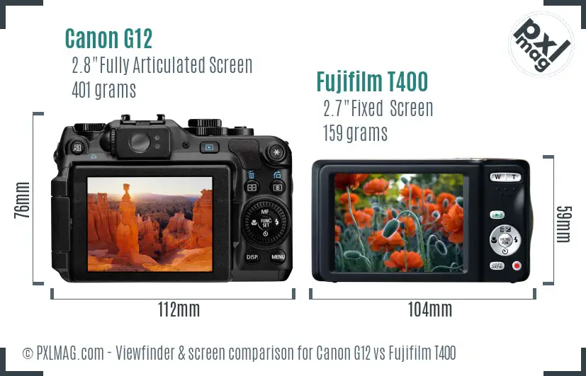 Canon G12 vs Fujifilm T400 Screen and Viewfinder comparison