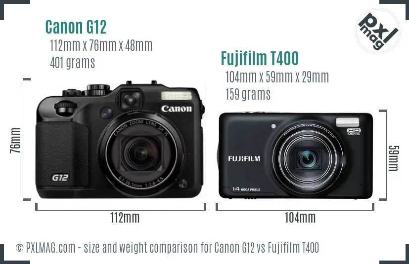 Canon G12 vs Fujifilm T400 size comparison