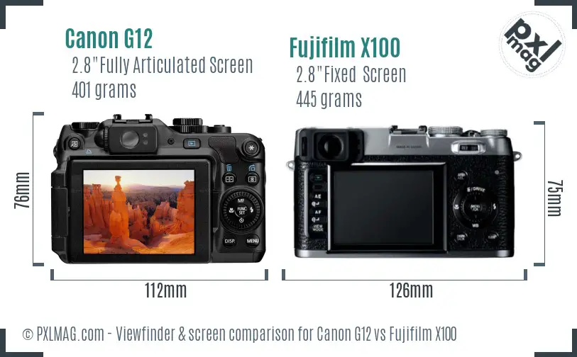 Canon G12 vs Fujifilm X100 Screen and Viewfinder comparison