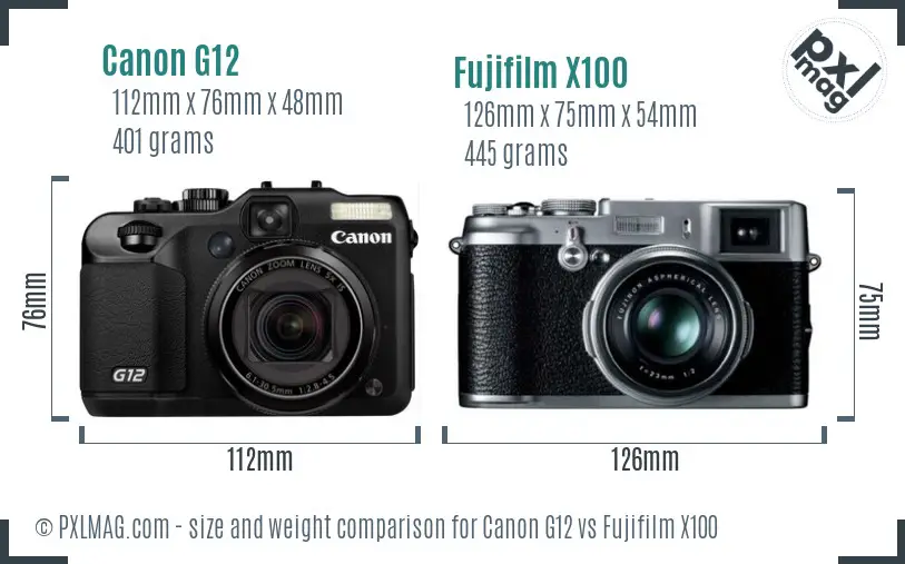 Canon G12 vs Fujifilm X100 size comparison