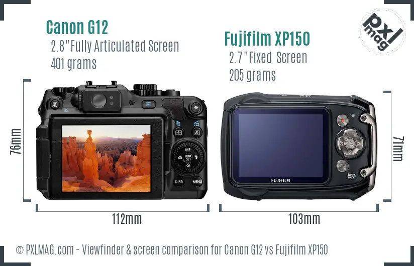 Canon G12 vs Fujifilm XP150 Screen and Viewfinder comparison Canon G12 vs Fujifilm XP150 Screen and Viewfinder comparison
