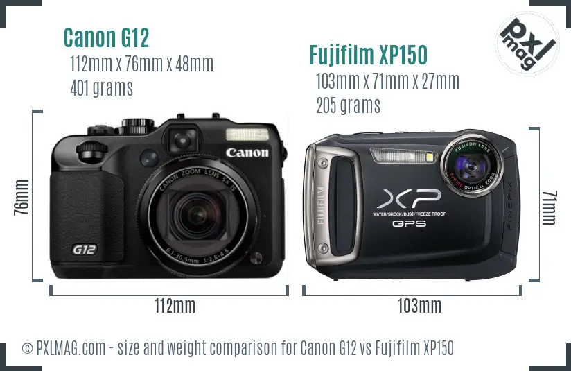 Canon G12 vs Fujifilm XP150 size comparison Canon G12 vs Fujifilm XP150 size comparison