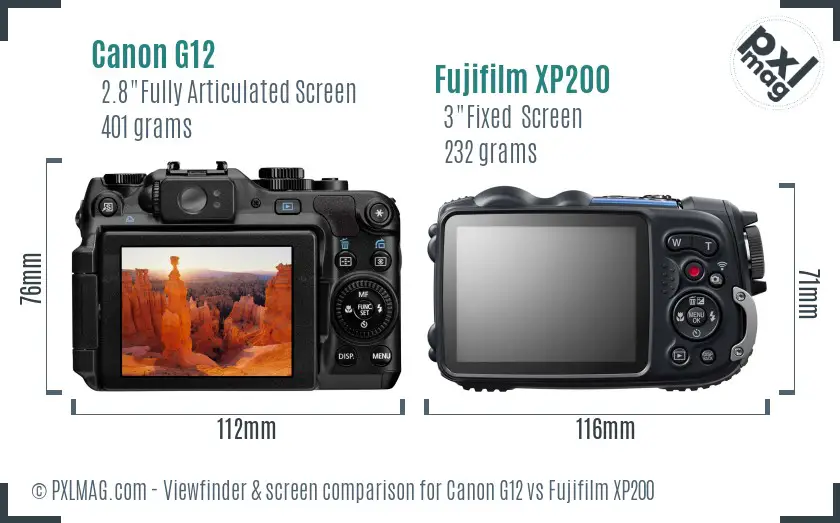 Canon G12 vs Fujifilm XP200 Screen and Viewfinder comparison