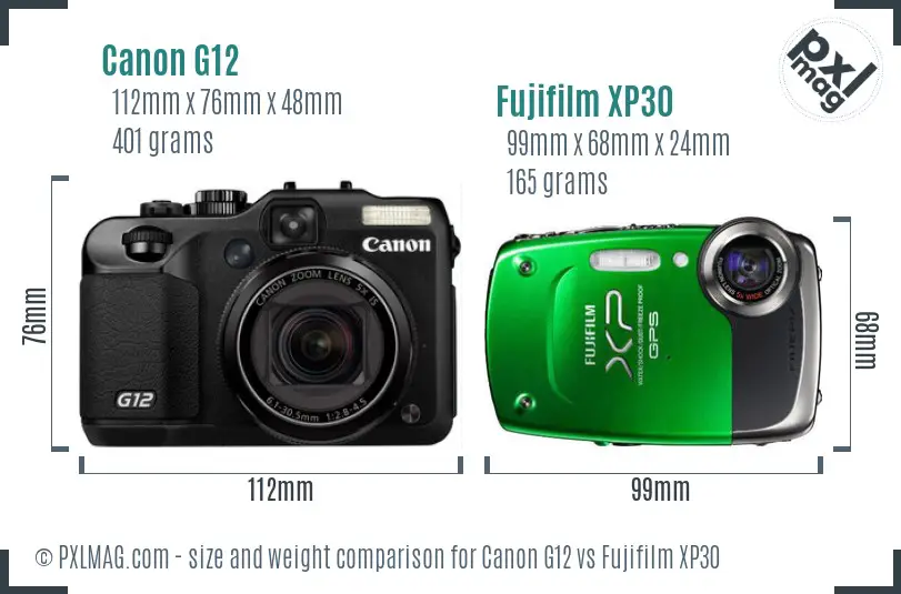 Canon G12 vs Fujifilm XP30 size comparison