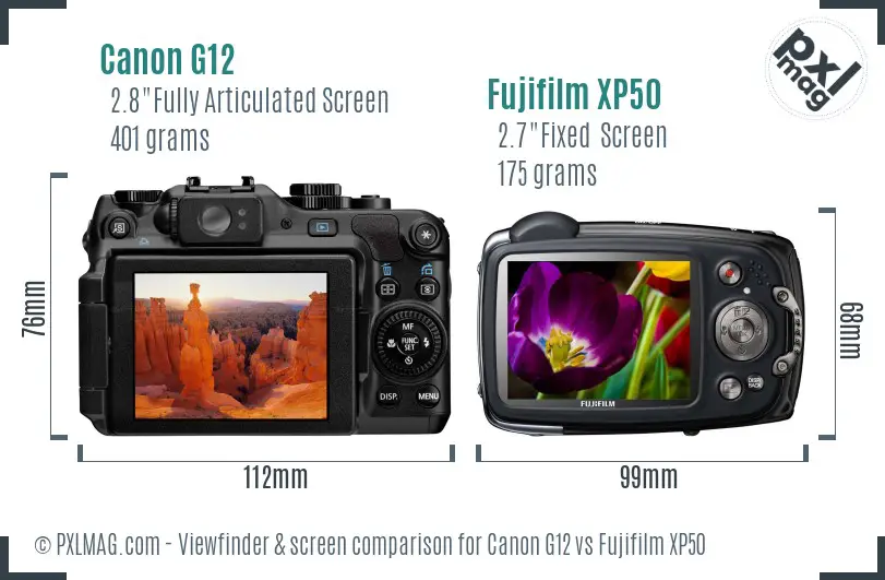 Canon G12 vs Fujifilm XP50 Screen and Viewfinder comparison