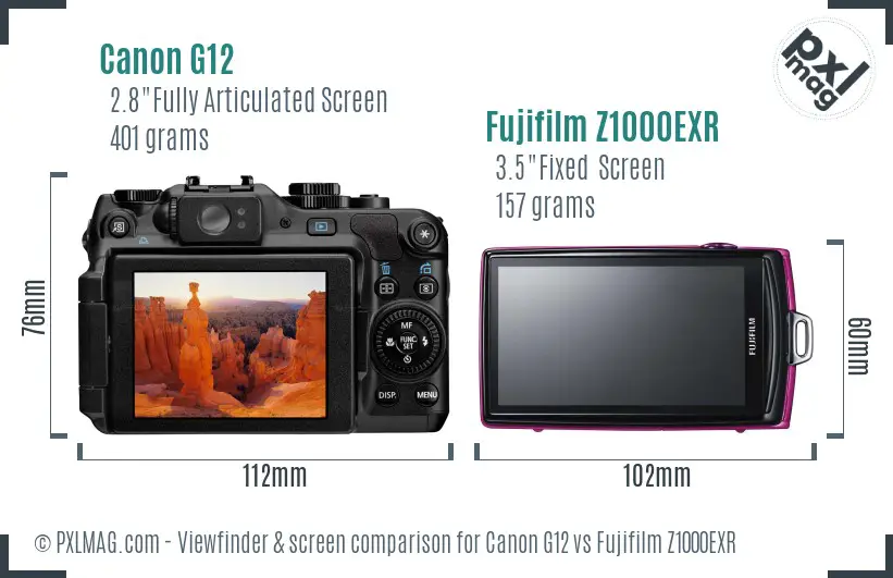 Canon G12 vs Fujifilm Z1000EXR Screen and Viewfinder comparison