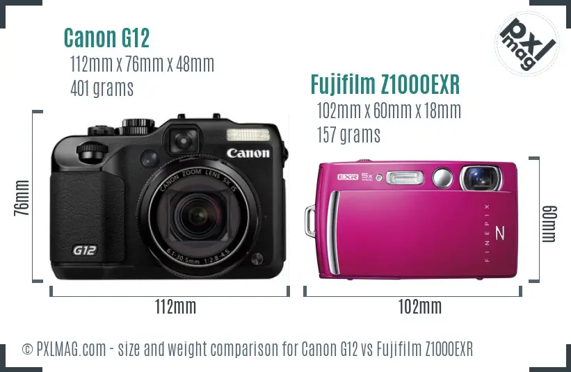 Canon G12 vs Fujifilm Z1000EXR size comparison