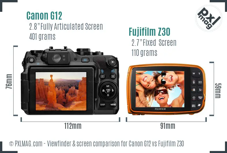 Canon G12 vs Fujifilm Z30 Screen and Viewfinder comparison