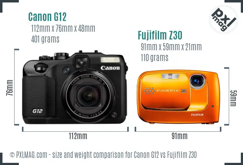 Canon G12 vs Fujifilm Z30 size comparison