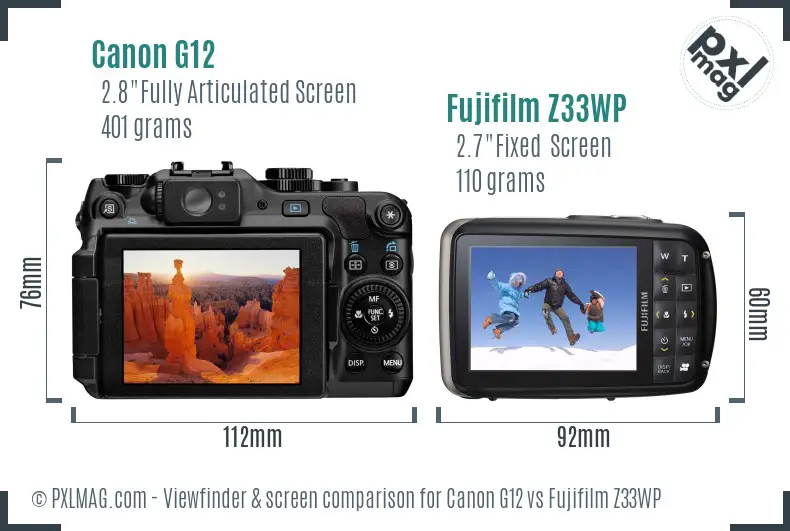 Canon G12 vs Fujifilm Z33WP Screen and Viewfinder comparison