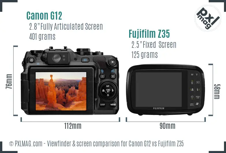 Canon G12 vs Fujifilm Z35 Screen and Viewfinder comparison
