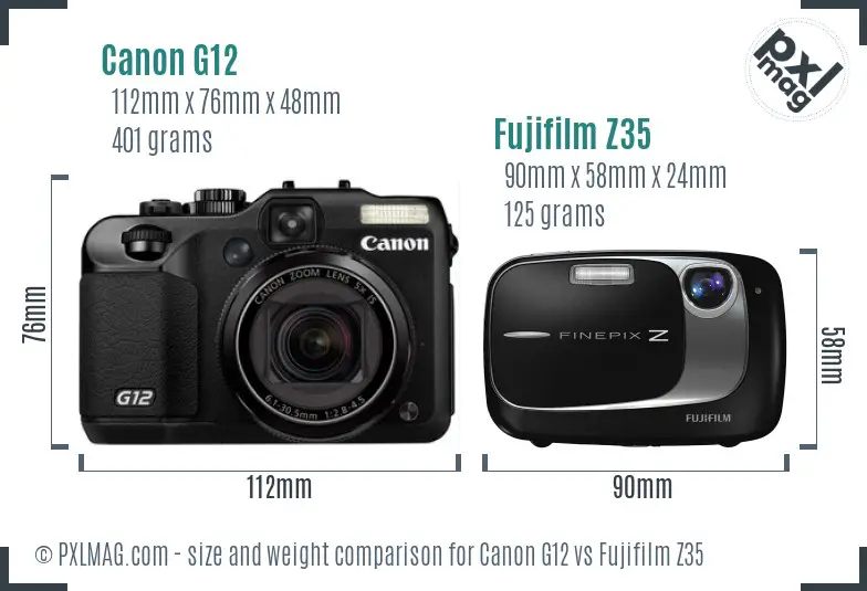 Canon G12 vs Fujifilm Z35 size comparison