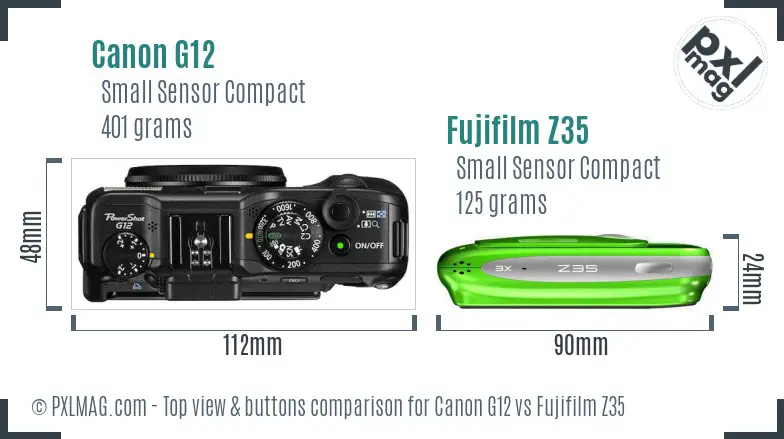 Canon G12 vs Fujifilm Z35 top view buttons comparison