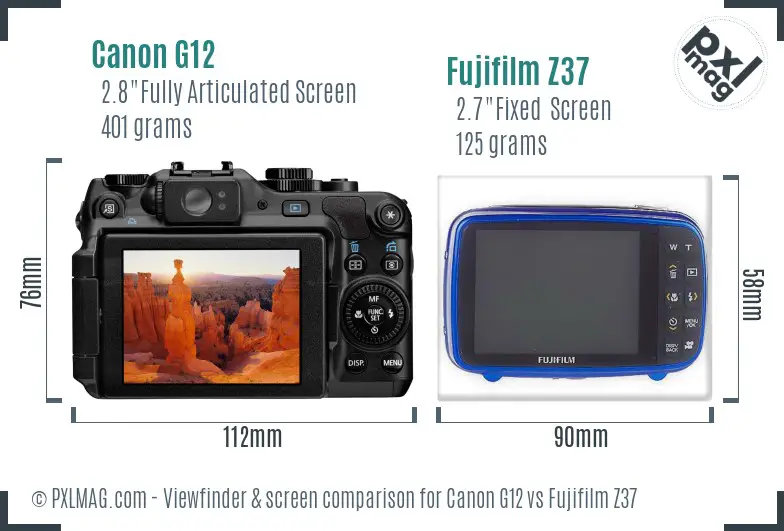 Canon G12 vs Fujifilm Z37 Screen and Viewfinder comparison