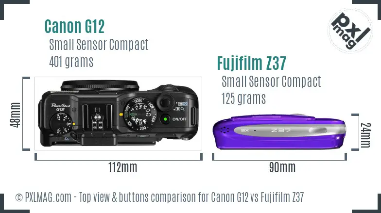 Canon G12 vs Fujifilm Z37 top view buttons comparison